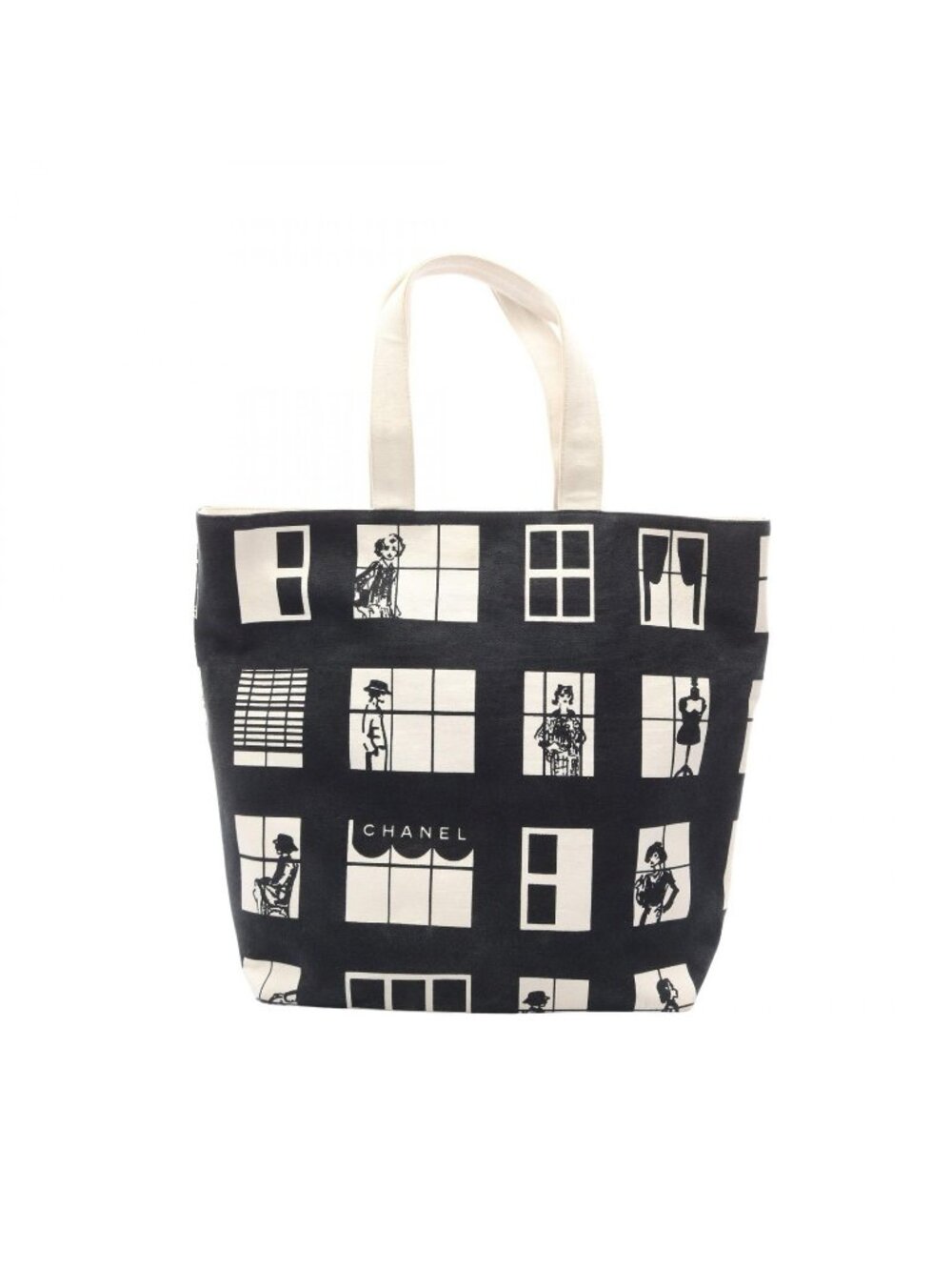 Chanel Tote Bag Window Line Black White Canvas Windows Mademoiselle